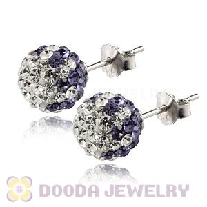 8mm Sterling Silver White-Purple Czech Crystal Ball Stud Earrings Wholesale