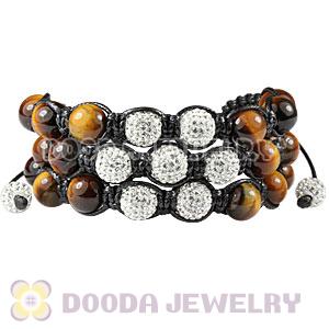 3 Row White Czech Crystal Tiger Eye Wrap Bracelet Wholesale