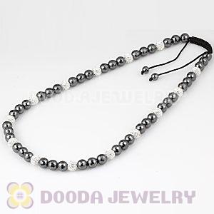 Long White Czech Crystal Faceted Hematite Unisex Necklace Wholesale