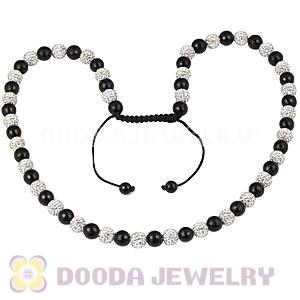 Long White Czech Crystal Onyx Black Agate Unisex Necklace Wholesale