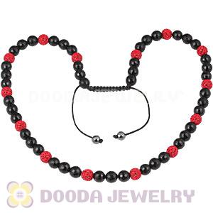 Long Red Czech Crystal Onyx Black Agate Unisex Necklace Wholesale