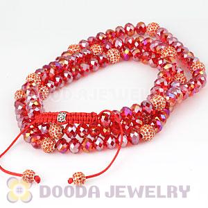 Long Alloy Crystal Red Faceted Crystal Glass Beads Unisex Necklace Wholesale