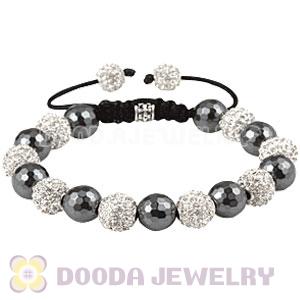 White Disco Ball Bead Bracelet With Faceted Hematite 