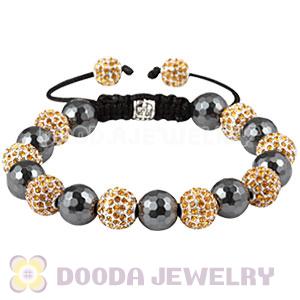 Yellow Disco Ball Bead Bracelet With Faceted Hematite 