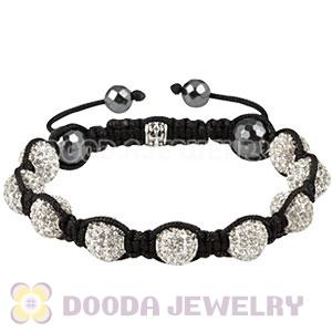 White Disco Ball Bead Bracelet With Faceted Hematite 