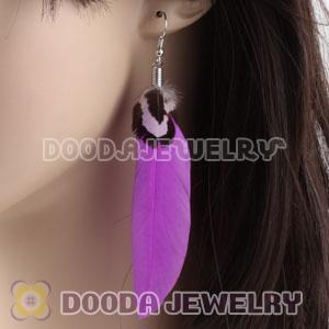 Fashion Fushia Tibetan Jaderic Bohemia Styles Feather Earrings