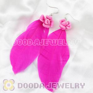 Wholesale Pink Tibetan Jaderic Indianstyles Flower Feather Earrings