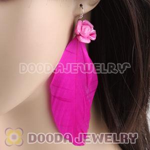 Wholesale Pink Tibetan Jaderic Indianstyles Flower Feather Earrings
