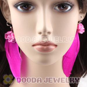 Wholesale Pink Tibetan Jaderic Indianstyles Flower Feather Earrings