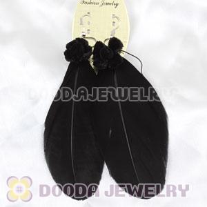 Wholesale Black Tibetan Jaderic Indianstyles Flower Feather Earrings