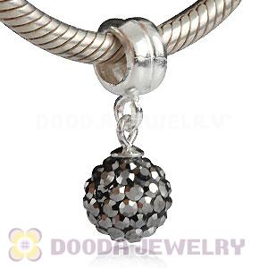 Sterling Silver European Charms Dangle Grey Czech Crystal Beads