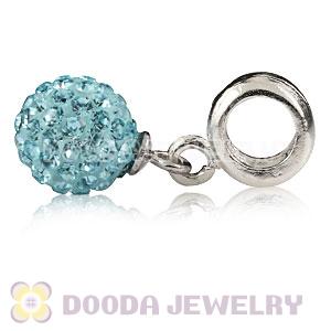 Sterling Silver European Charms Dangle Cyan Czech Crystal Beads