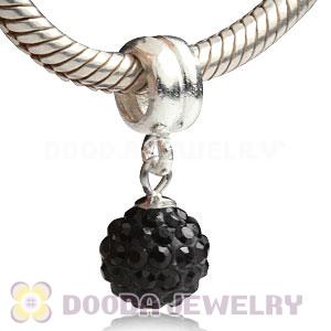 Sterling Silver European Charms Dangle Black Czech Crystal Beads