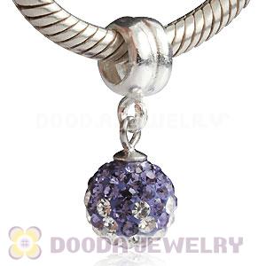 Sterling Silver European Charms Dangle Purple-White Czech Crystal Beads