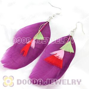 Fashion Fringe Tibetan Jaderic Bohemia Styles Purple Feather Earrings
