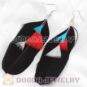 Fashion Fringe Tibetan Jaderic Bohemia Styles Black Feather Earrings