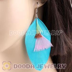 Fashion Fringe Tibetan Jaderic Bohemia Styles Blue Feather Earrings