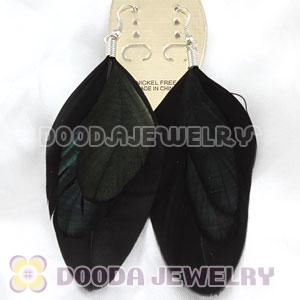 Long Black Triple Layer Tibetan Jaderic Bohemia Feather Earrings