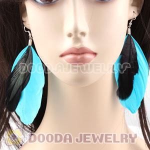 Long Blue Triple Layer Tibetan Jaderic Bohemia Feather Earrings