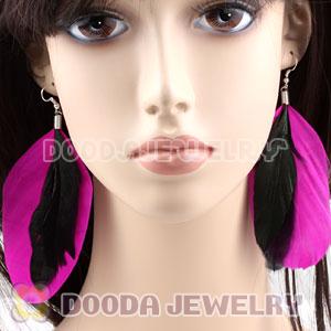 Long Pink Triple Layer Tibetan Jaderic Bohemia Feather Earrings