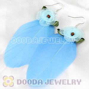 Wholesale Blue Tibetan Jaderic Bohemia Styles Silk Flower Feather Earrings