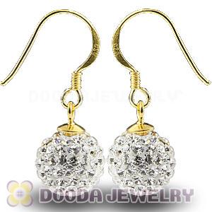 10mm White Czech Crystal Ball Gold Plated Sterling Silver Hook Earrings