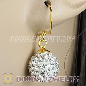 10mm White Czech Crystal Ball Gold Plated Sterling Silver Hook Earrings