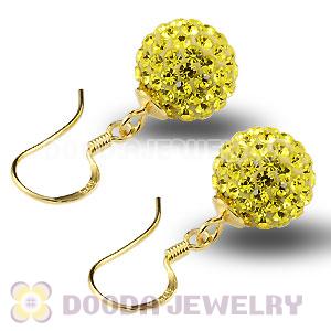 10mm Yellow Czech Crystal Ball Gold Plated Sterling Silver Hook Earrings