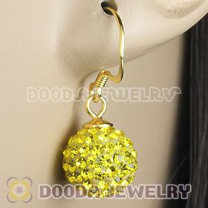 10mm Yellow Czech Crystal Ball Gold Plated Sterling Silver Hook Earrings