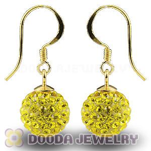 10mm Yellow Czech Crystal Ball Gold Plated Sterling Silver Hook Earrings