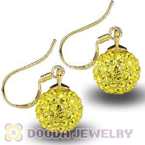 10mm Yellow Czech Crystal Ball Gold Plated Sterling Silver Hook Earrings