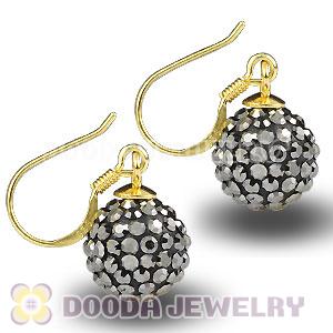 10mm Grey Czech Crystal Ball Gold Plated Sterling Silver Hook Earrings