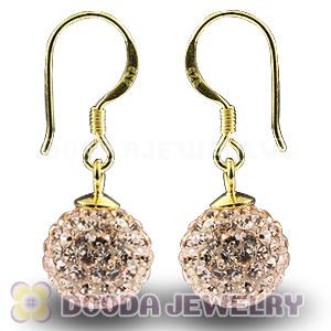 10mm Pink Czech Crystal Ball Gold Plated Sterling Silver Hook Earrings