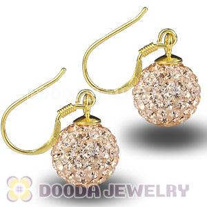 10mm Pink Czech Crystal Ball Gold Plated Sterling Silver Hook Earrings