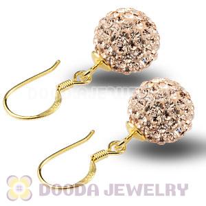 10mm Pink Czech Crystal Ball Gold Plated Sterling Silver Hook Earrings