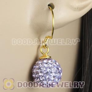 10mm Lavender Czech Crystal Ball Gold Plated Sterling Silver Hook Earrings