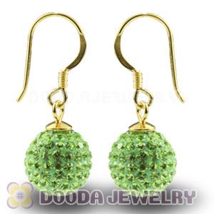 10mm Lime Czech Crystal Ball Gold Plated Sterling Silver Hook Earrings