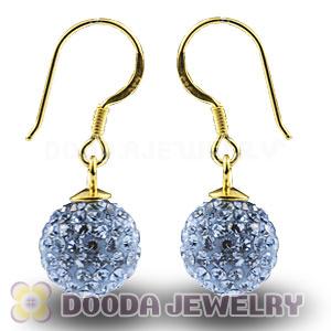 10mm Blue Czech Crystal Ball Gold Plated Sterling Silver Hook Earrings