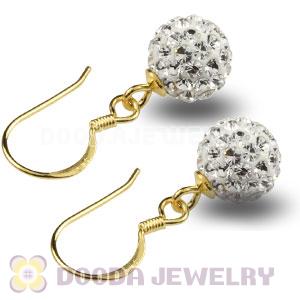 8mm White Czech Crystal Ball Gold Plated Sterling Silver Hook Earrings