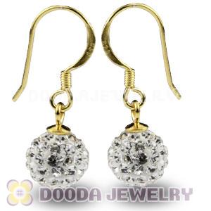8mm White Czech Crystal Ball Gold Plated Sterling Silver Hook Earrings
