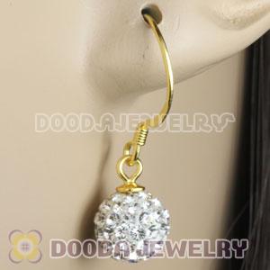 8mm White Czech Crystal Ball Gold Plated Sterling Silver Hook Earrings