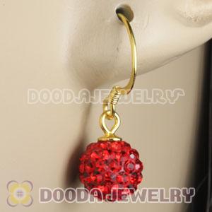 8mm Red Czech Crystal Ball Gold Plated Sterling Silver Hook Earrings