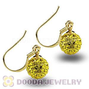 8mm Yellow Czech Crystal Ball Gold Plated Sterling Silver Hook Earrings