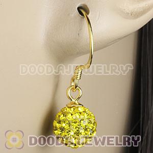 8mm Yellow Czech Crystal Ball Gold Plated Sterling Silver Hook Earrings