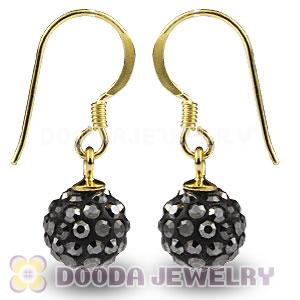 8mm Grey Czech Crystal Ball Gold Plated Sterling Silver Hook Earrings