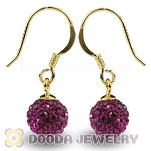 8mm Magenta Czech Crystal Ball Gold Plated Sterling Silver Hook Earrings