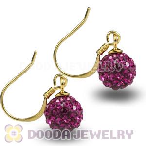 8mm Magenta Czech Crystal Ball Gold Plated Sterling Silver Hook Earrings