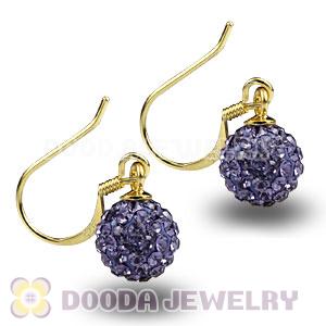8mm Purple Czech Crystal Ball Gold Plated Sterling Silver Hook Earrings