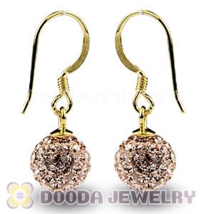 8mm Pink Czech Crystal Ball Gold Plated Sterling Silver Hook Earrings