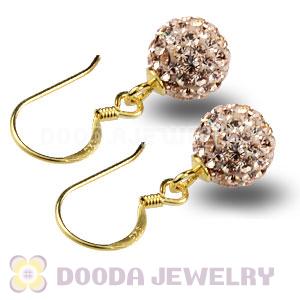 8mm Pink Czech Crystal Ball Gold Plated Sterling Silver Hook Earrings